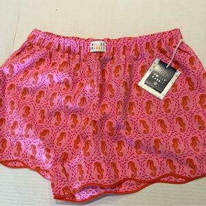 Poppy Pink Seahorse Satin Shorts by Roller Rabbit